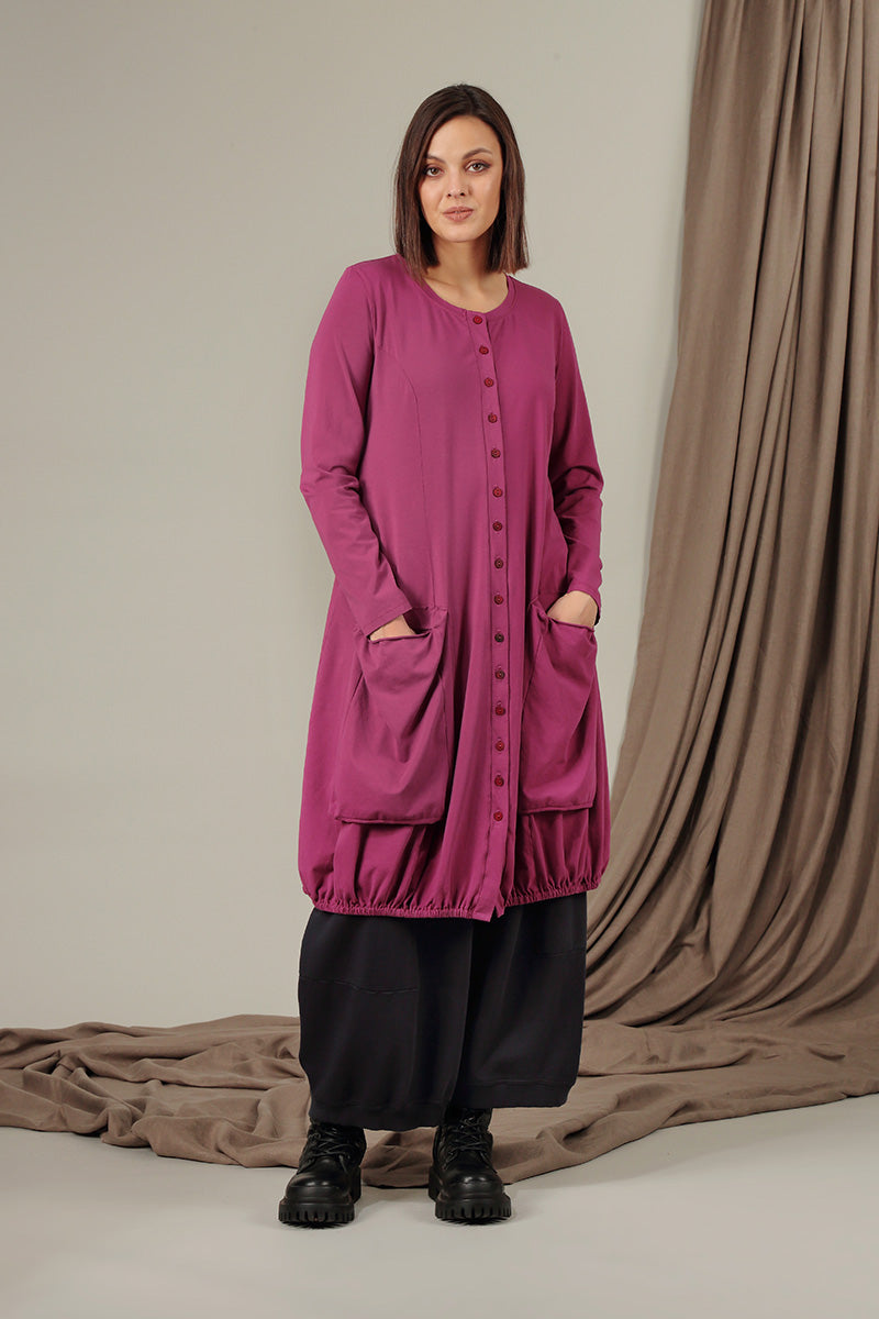 Large Pockets Claret Cotton Jacket Dress 6
