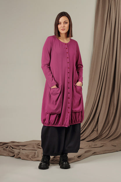 Large Pockets Claret Cotton Jacket Dress 6