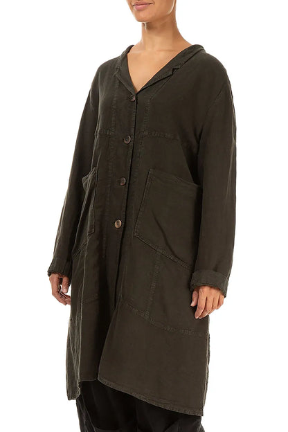 Large Pockets Dark Brown Linen Jacket 3