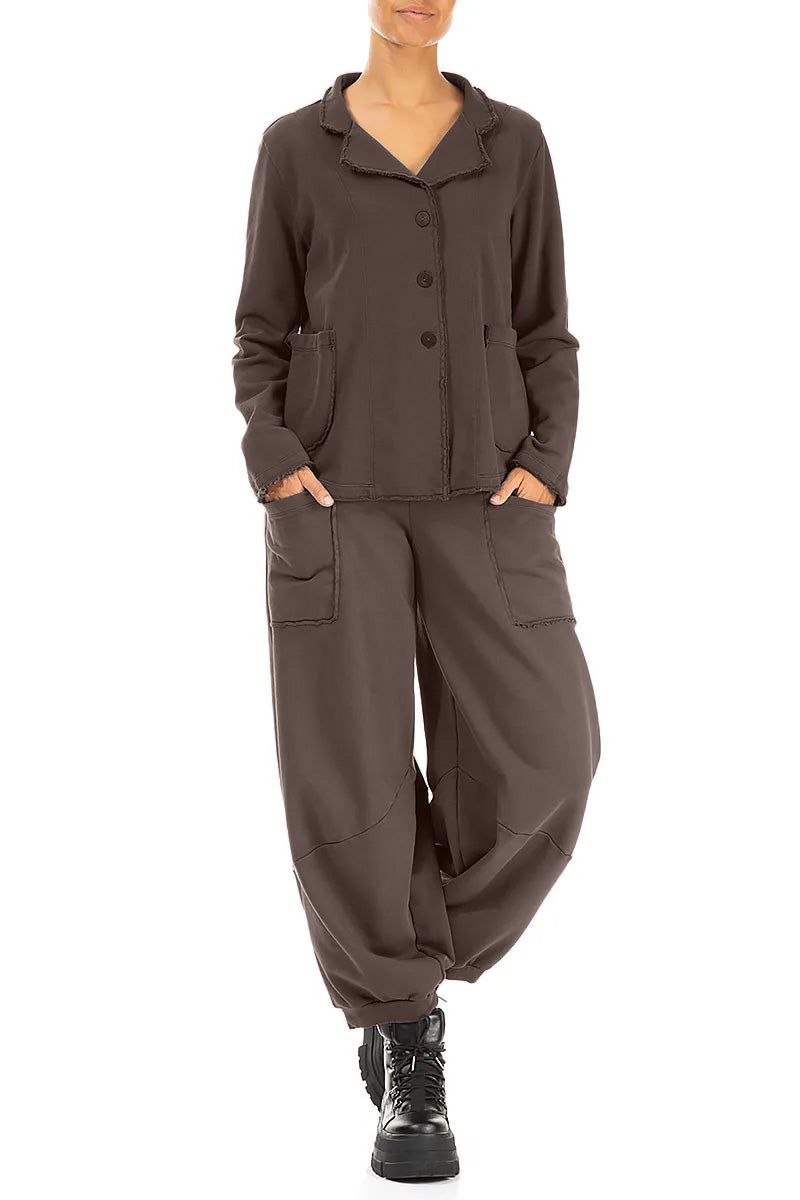 Large Pockets Forest Brown Cotton Trousers 4