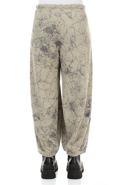 Large Pockets Olive Grey Marble French Terry Cotton Trousers 2