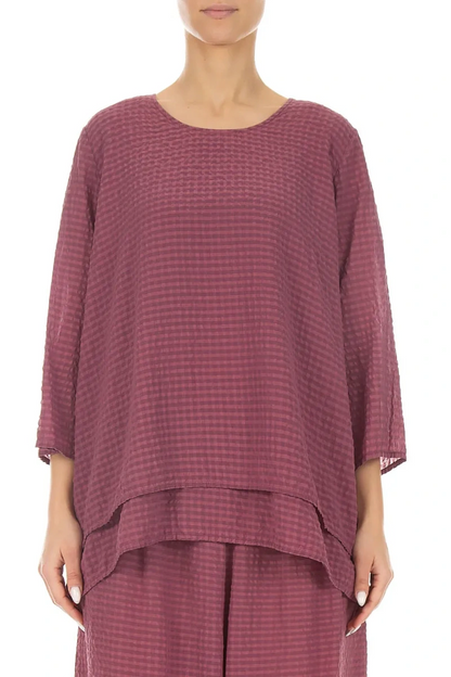 Layered 3/4 Sleeves Antique Ruby Textured Silk Blouse