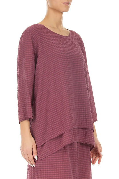 Layered 3/4 Sleeves Antique Ruby Textured Silk Blouse