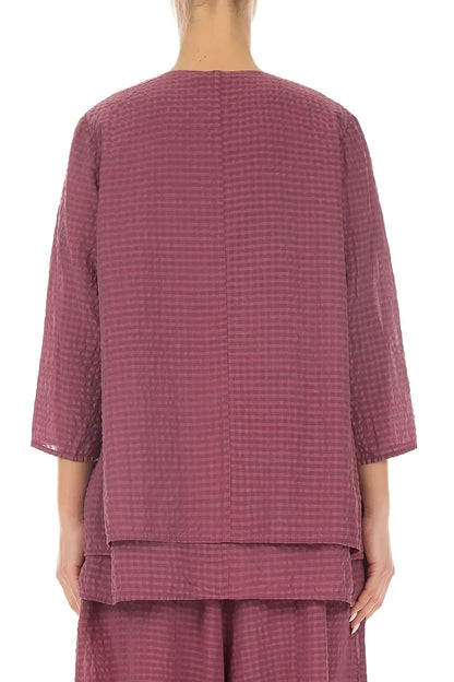 Layered 3/4 Sleeves Antique Ruby Textured Silk Blouse