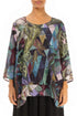 Layered 3/4 Sleeves Art Mosaic Textured Silk Blouse 1