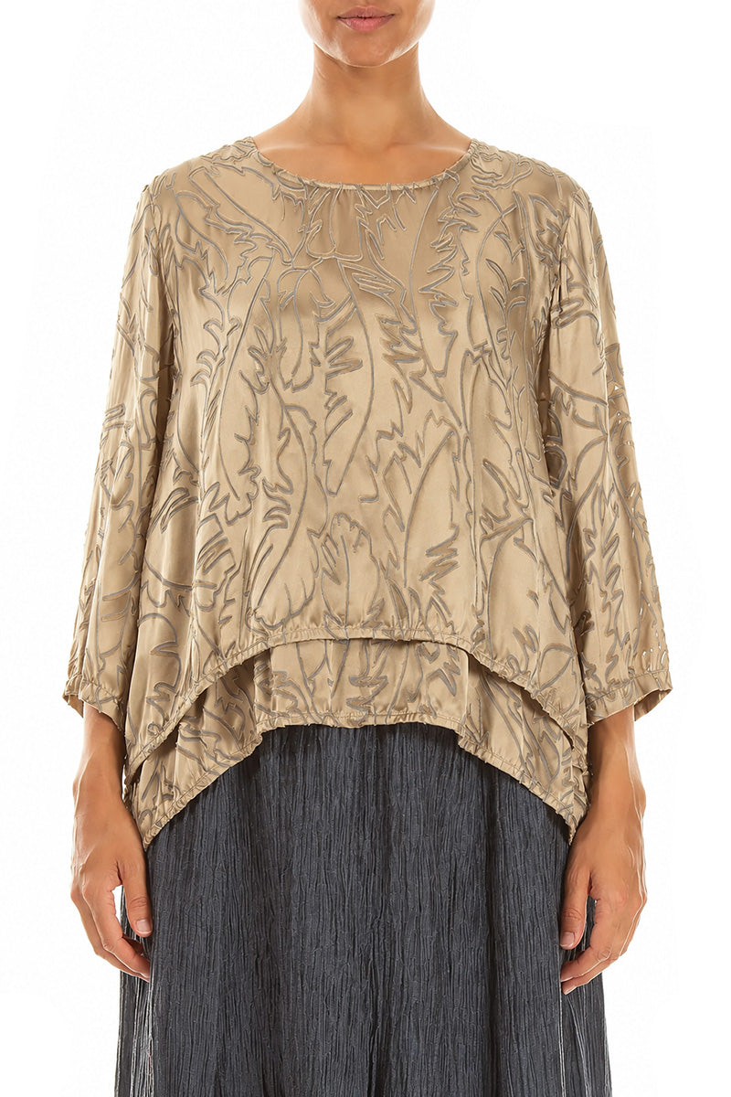 Layered Olive Devoré Feather Silk Blouse 1
