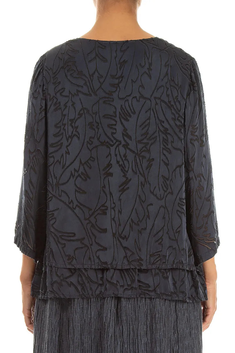 Layered Slate Devoré Feather Silk Blouse 3