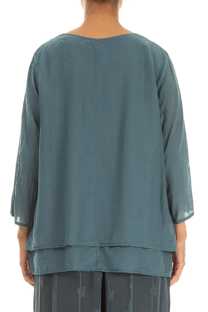 Layered 3/4 Sleeves Slate Silk Cotton Blouse 2