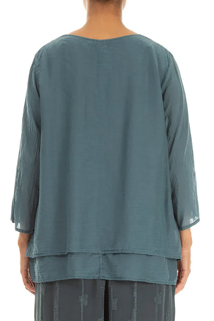 Layered 3/4 Sleeves Slate Silk Cotton Blouse 2