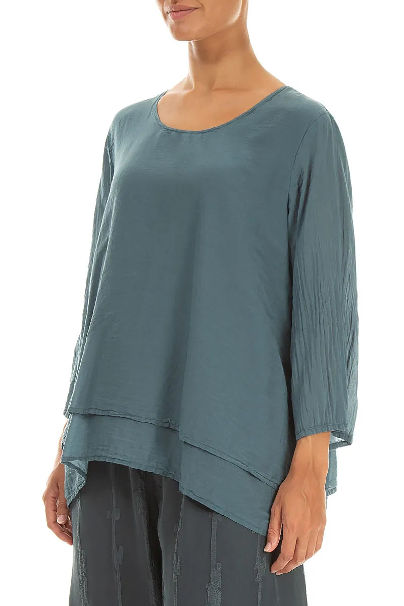 Layered 3/4 Sleeves Slate Silk Cotton Blouse 3