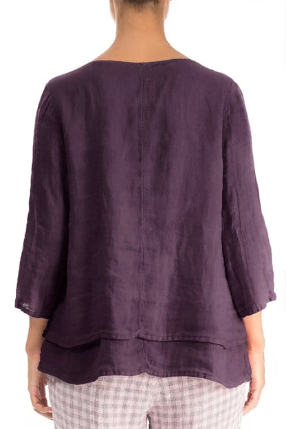 Layered Amethyst Gauze Linen Blouse