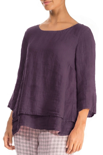 Layered Amethyst Gauze Linen Blouse