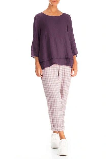 Layered Amethyst Gauze Linen Blouse