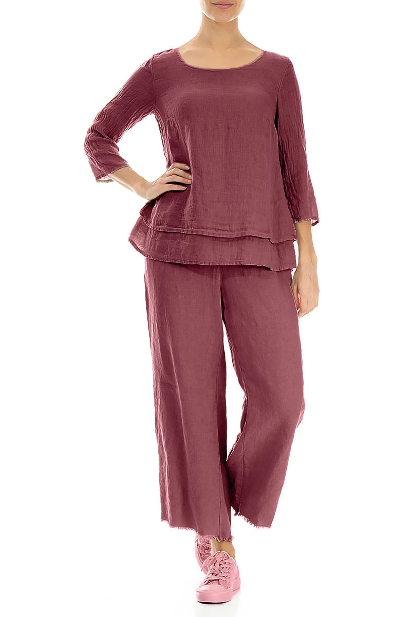 Layered Antique Ruby Gauze Linen Blouse 4