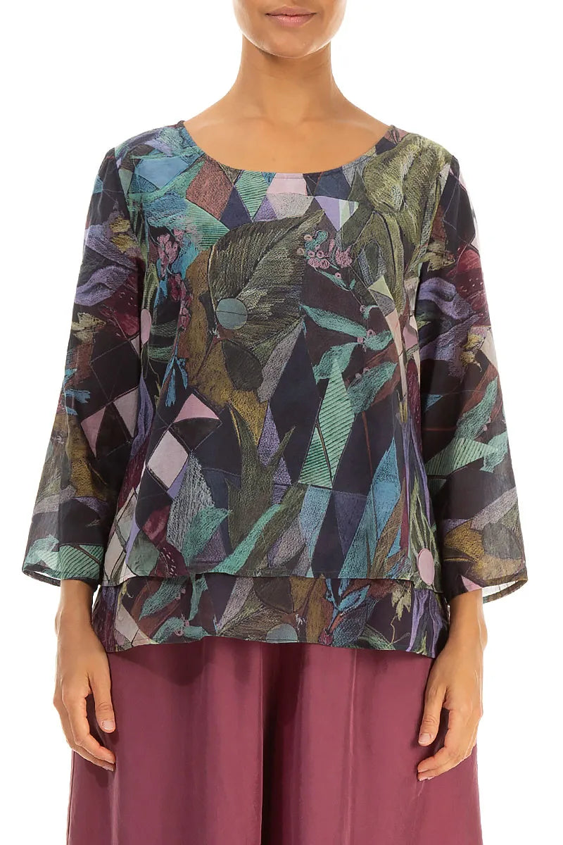 Layered Art Mosaic Silk Cotton Blouse