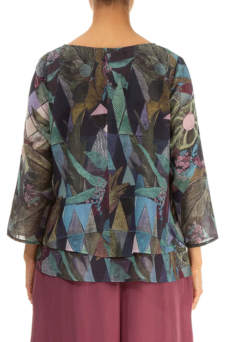 Layered Art Mosaic Silk Cotton Blouse