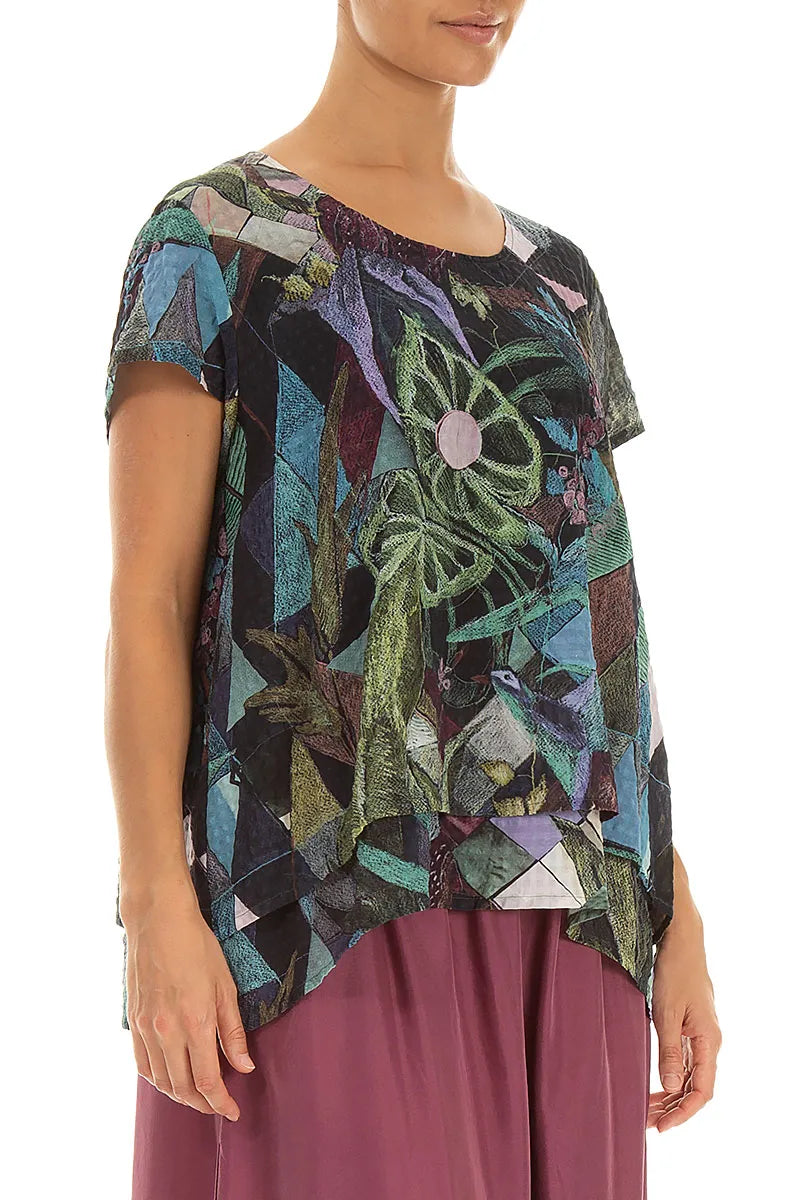 Geschichtete Kunst-Mosaik-Strukturierte Seidenbluse