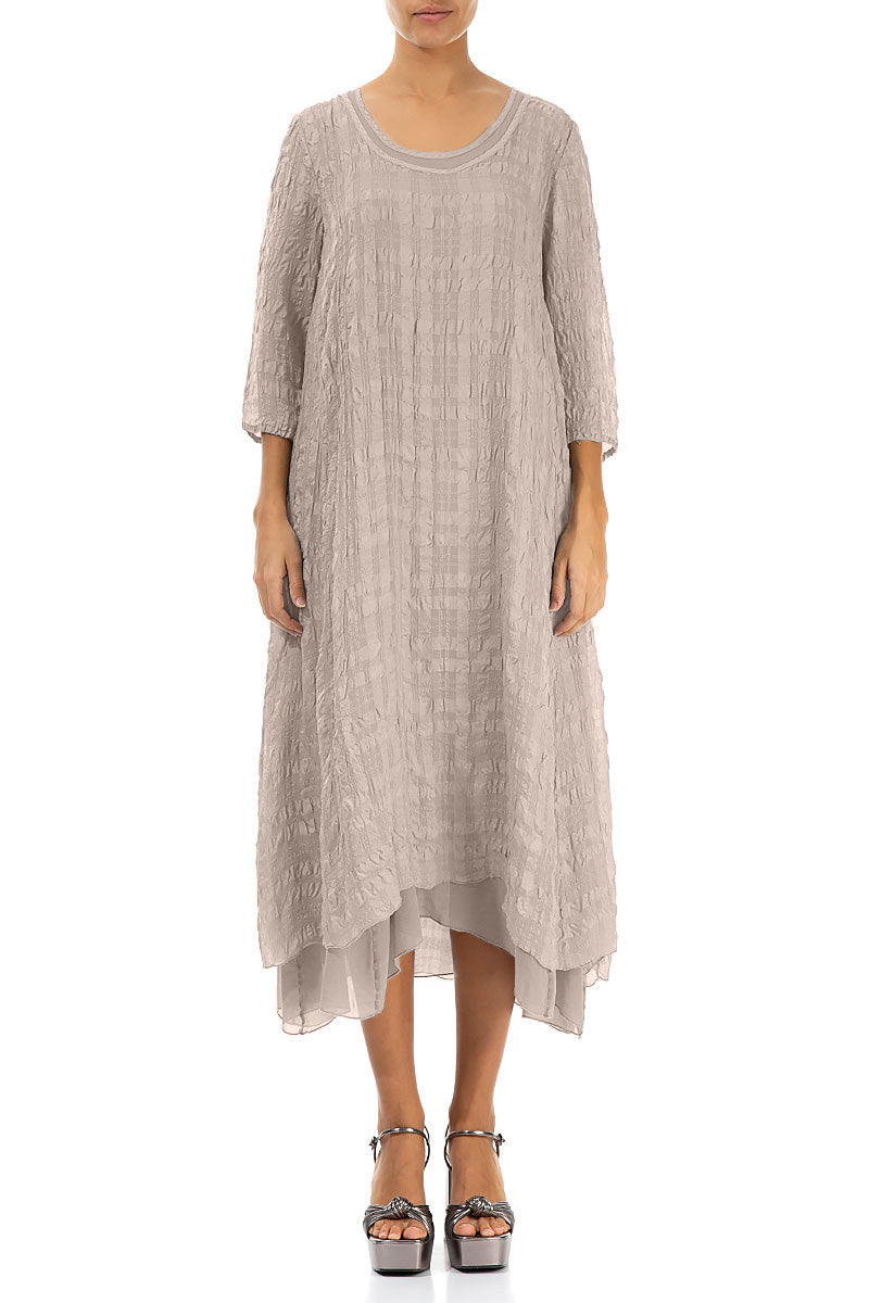 Layered Beige Textured Light Silk Dress
