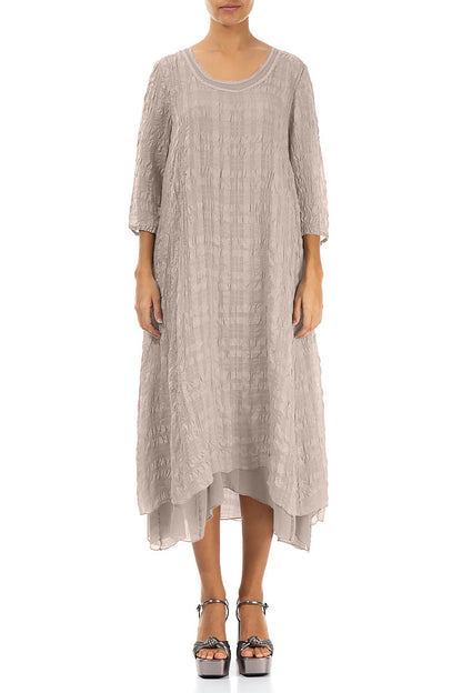 Layered Beige Textured Light Silk Dress