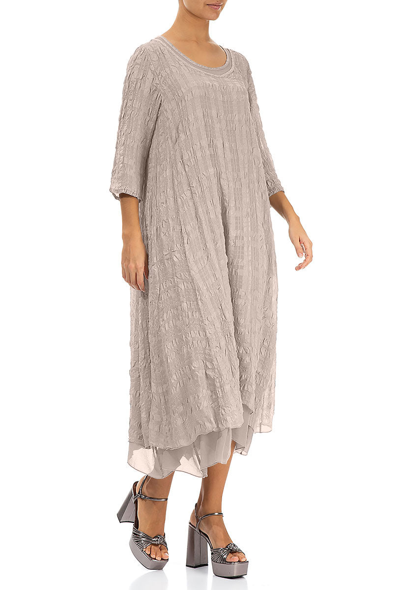 Layered Beige Textured Light Silk Dress