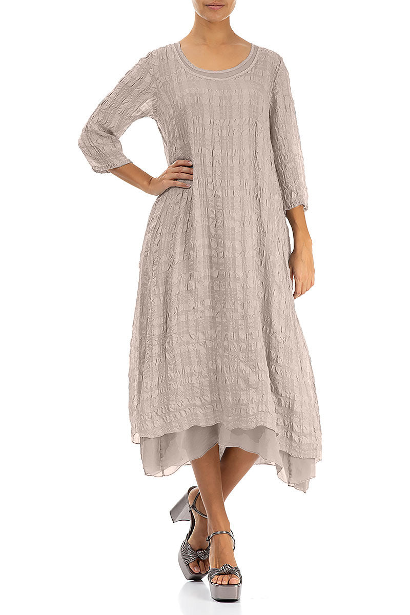 Layered Beige Textured Light Silk Dress