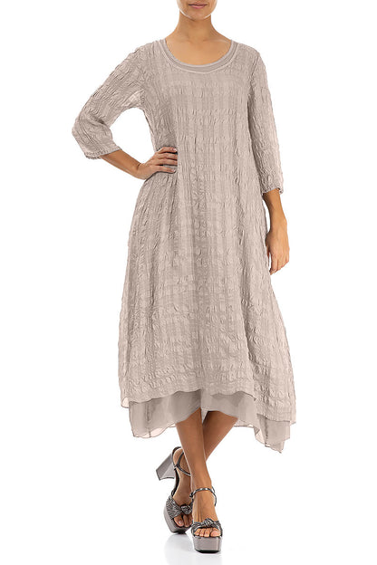 Layered Beige Textured Light Silk Dress