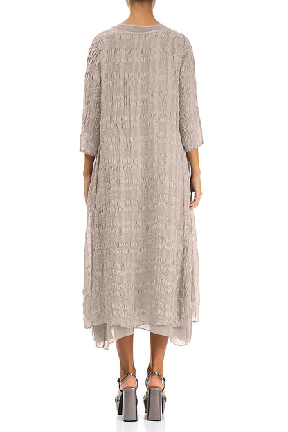 Layered Beige Textured Light Silk Dress