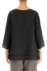 Layered Black Gauze Linen Blouse 2