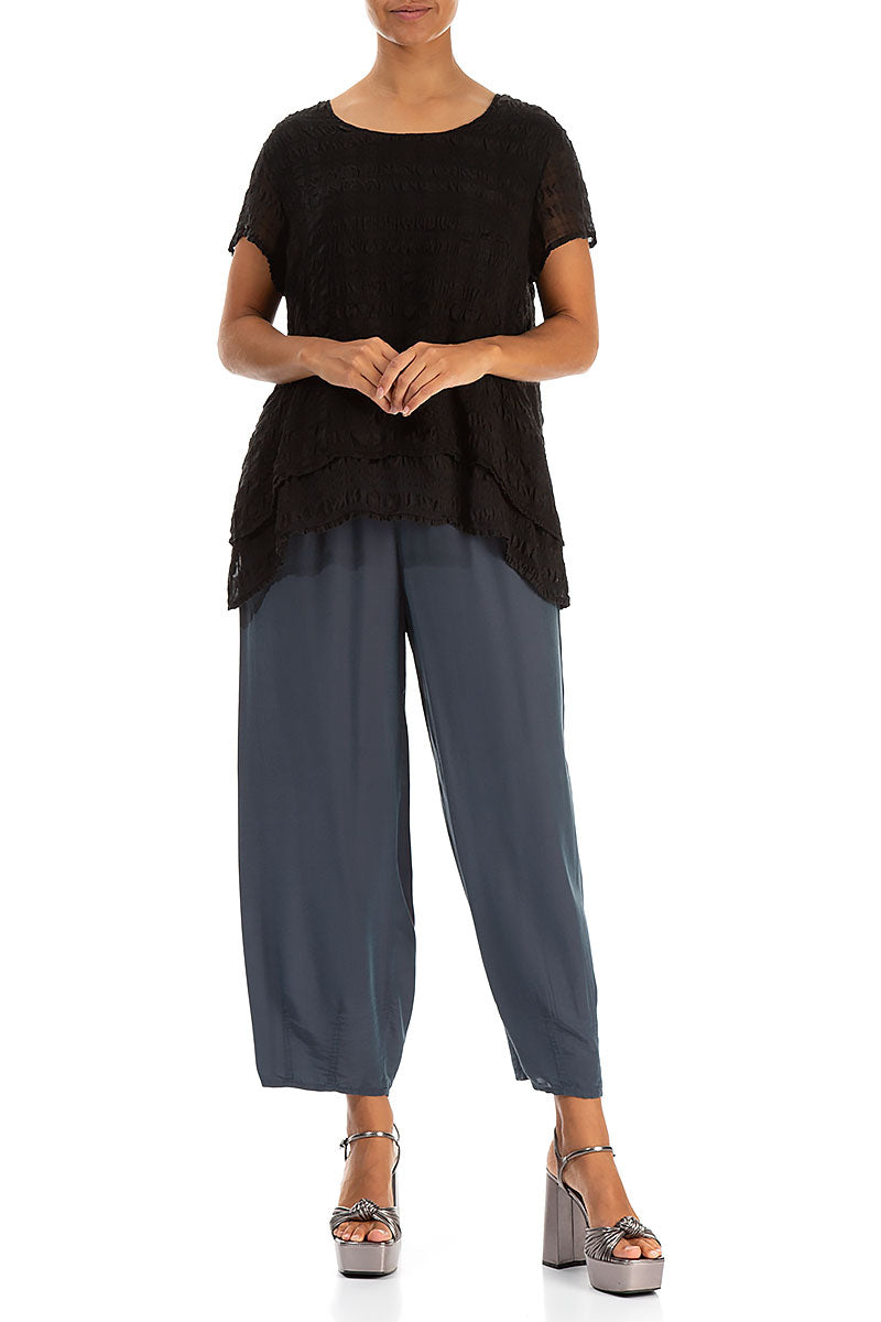 Layered Black Light Silk Blouse 4
