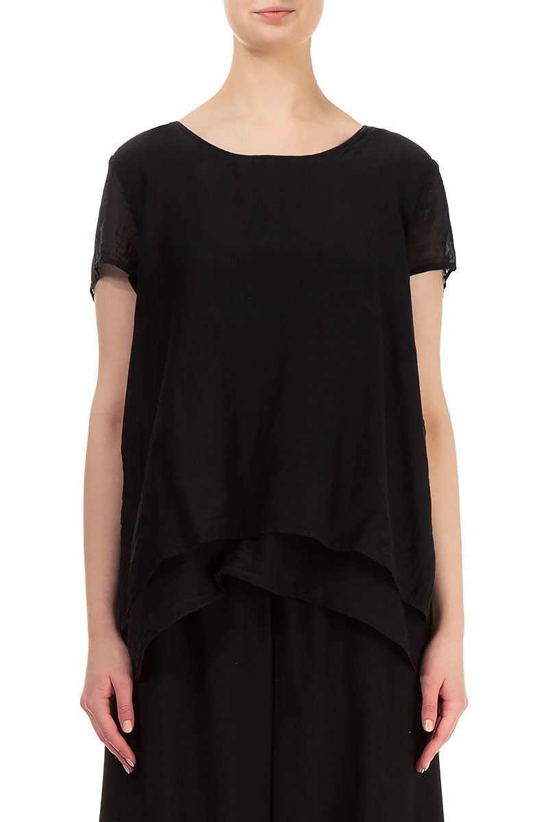 Layered Black Silk Cotton Blouse 1
