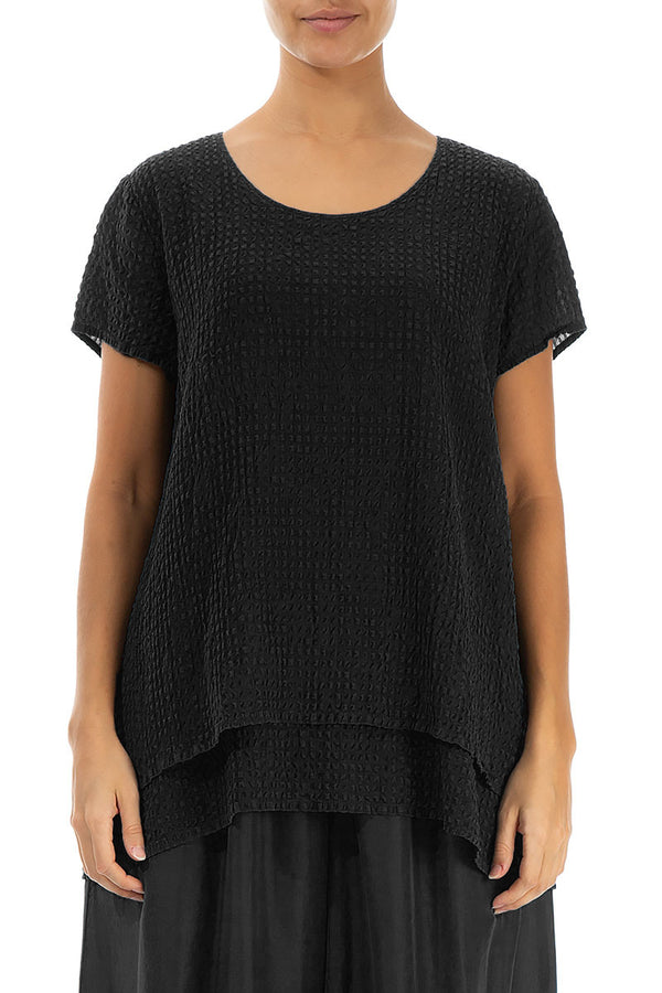Layered Black Textured Silk Blouse 1