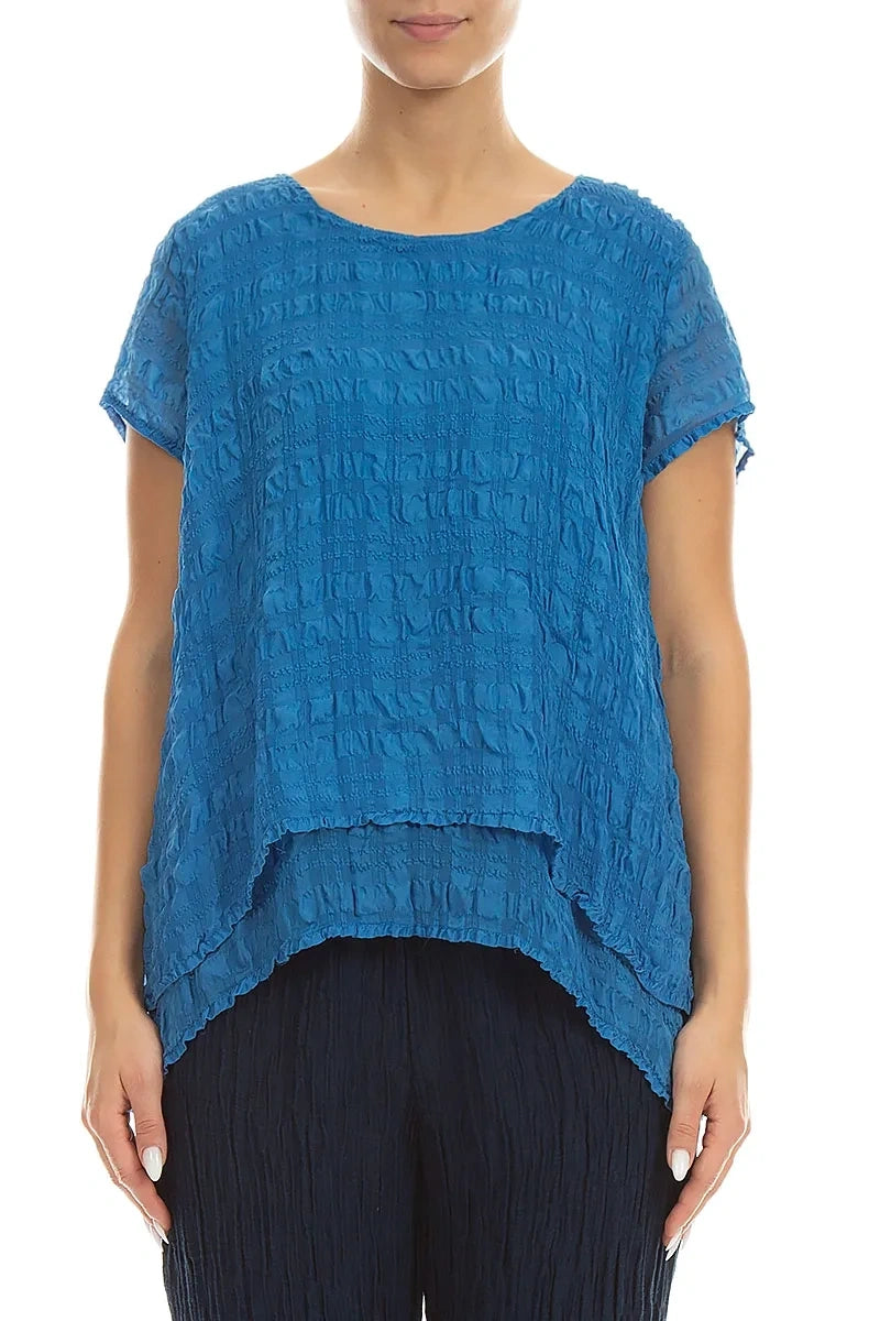 Layered Cobalt Blue Light Silk Blouse 1