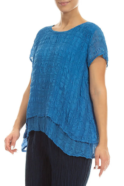 Layered Cobalt Blue Light Silk Blouse 3