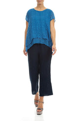 Layered Cobalt Blue Light Silk Blouse 4