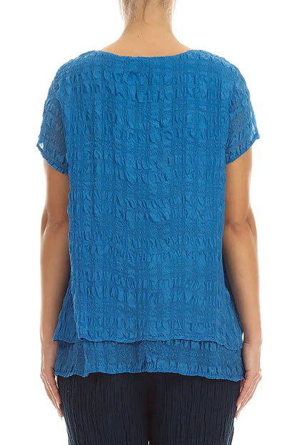 Layered Cobalt Blue Light Silk Blouse 2