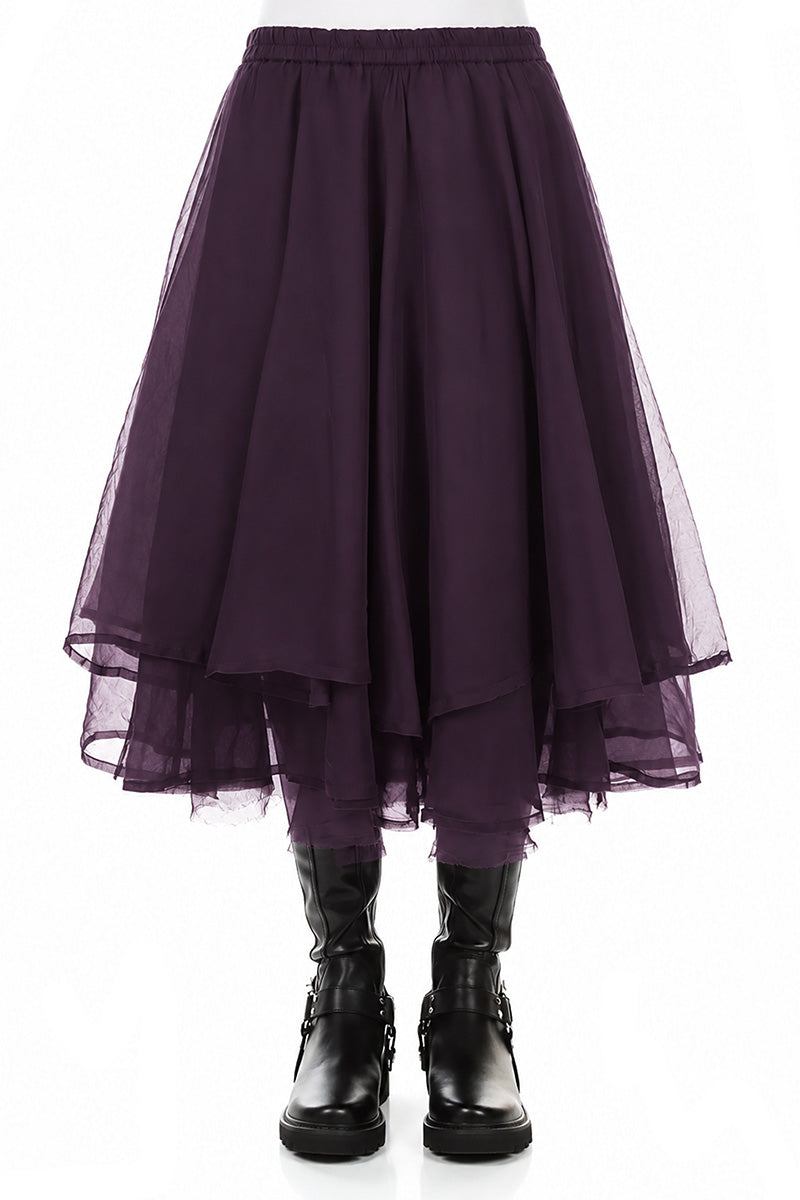 Layered Deep Plum Silk Chiffon Skirt 1