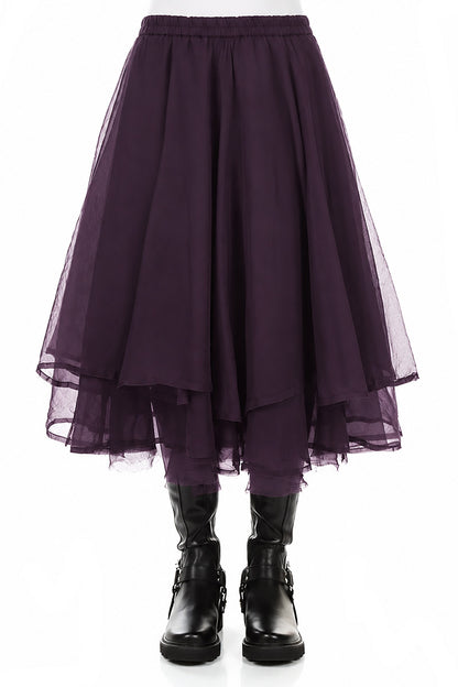 Layered Deep Plum Silk Chiffon Skirt 1