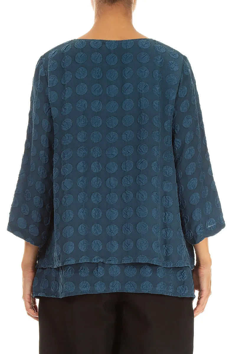 Layered Deep Turquoise Bubble Silk Blouse 2
