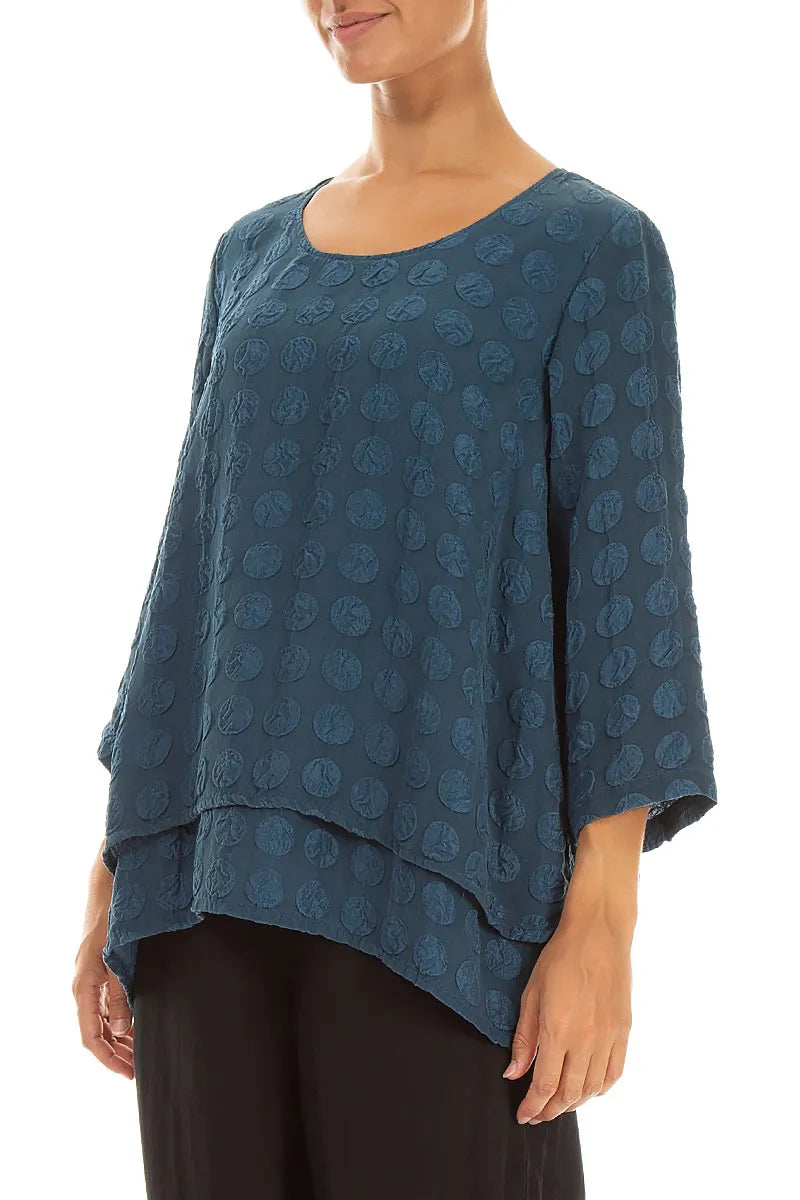 Layered Deep Turquoise Bubble Silk Blouse 3