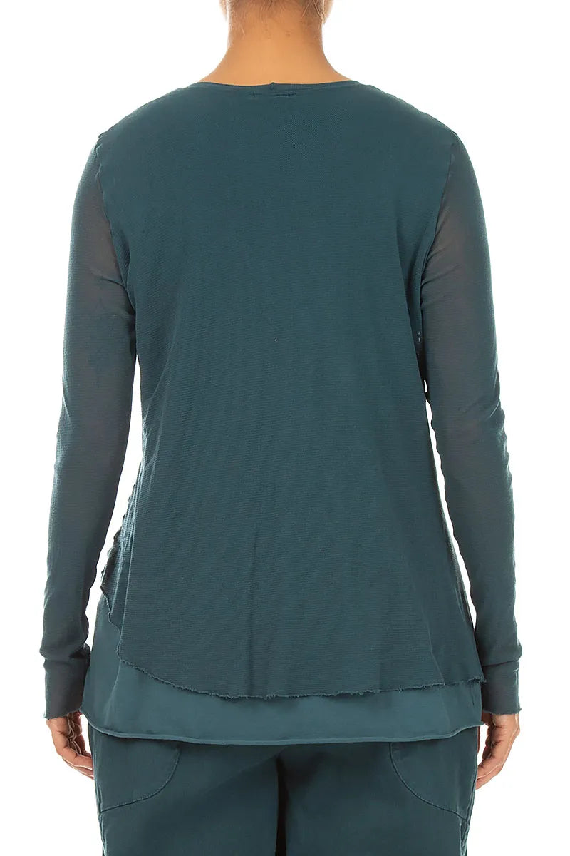 Layered Deep Turquoise Mesh Cotton Top 2