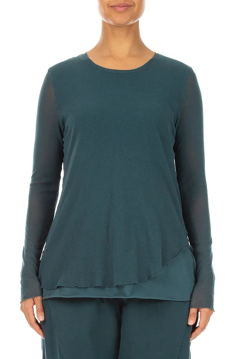 Layered Deep Turquoise Mesh Cotton Top 1
