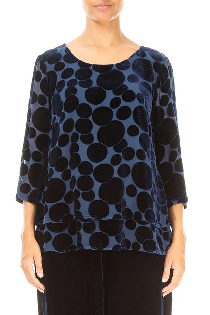 Layered Devoré Bubbles Royal Blue Silk Velvet Blouse
