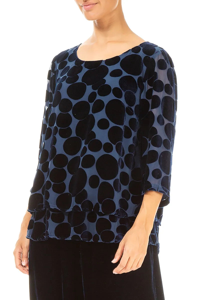 Layered Devoré Bubbles Royal Blue Silk Velvet Blouse