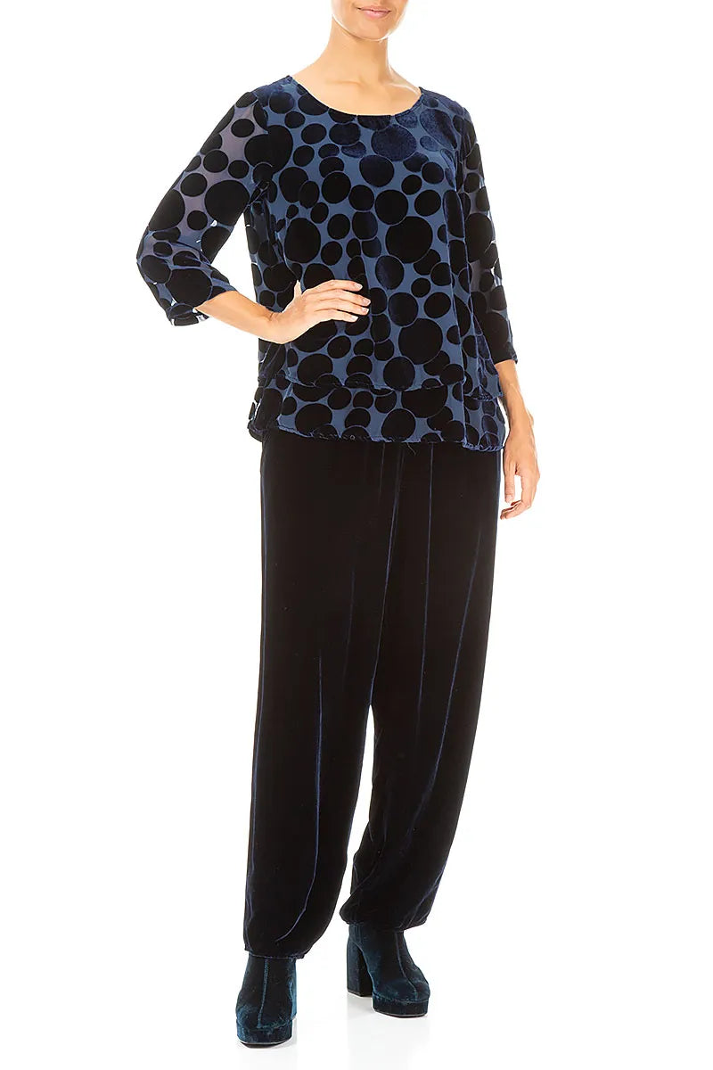 Layered Devoré Bubbles Royal Blue Silk Velvet Blouse