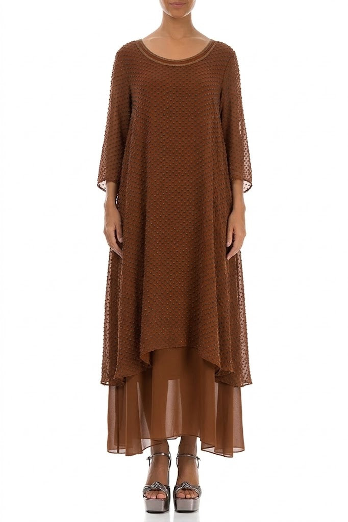 Layered Dotty Aged Copper Silk Dress 1