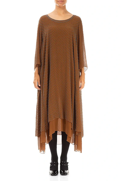 Robe en soie cuivrée vieillie à pois superposés
