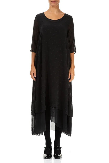 Layered Dotty Black Silk Dress 1