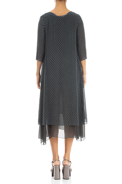 Layered Dotty Blue Silver Silk Dress 2