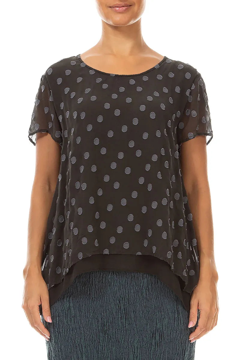 Layered Dotty Charcoal Silk Blouse 1