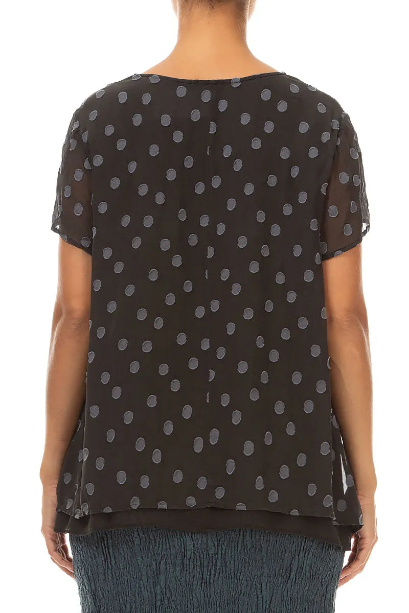 Layered Dotty Charcoal Silk Blouse 2